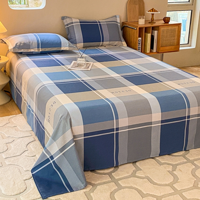 91家纺网 家纺一手货源 找家纺 小叮当家纺仓储工厂店 2025新款（买家秀 不断货）A类全棉纯棉磨毛单床单 床单单件 蓝格子