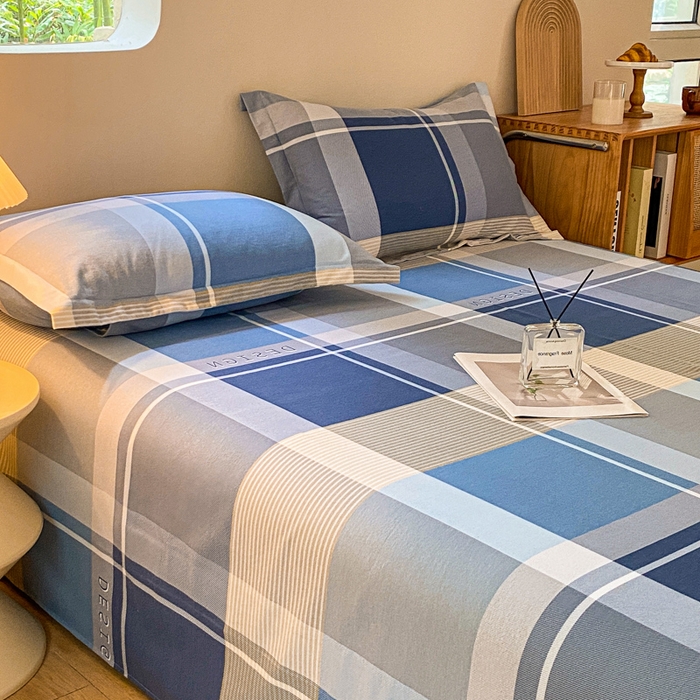 91家纺网 家纺一手货源 找家纺 小叮当家纺仓储工厂店 2025新款（买家秀 不断货）A类全棉纯棉磨毛单床单 床单单件 蓝格子