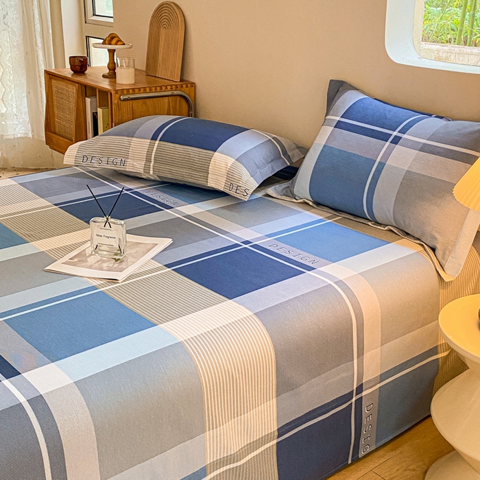 91家纺网 家纺一手货源 找家纺 小叮当家纺仓储工厂店 2025新款（买家秀 不断货）A类全棉纯棉磨毛单床单 床单单件 蓝格子