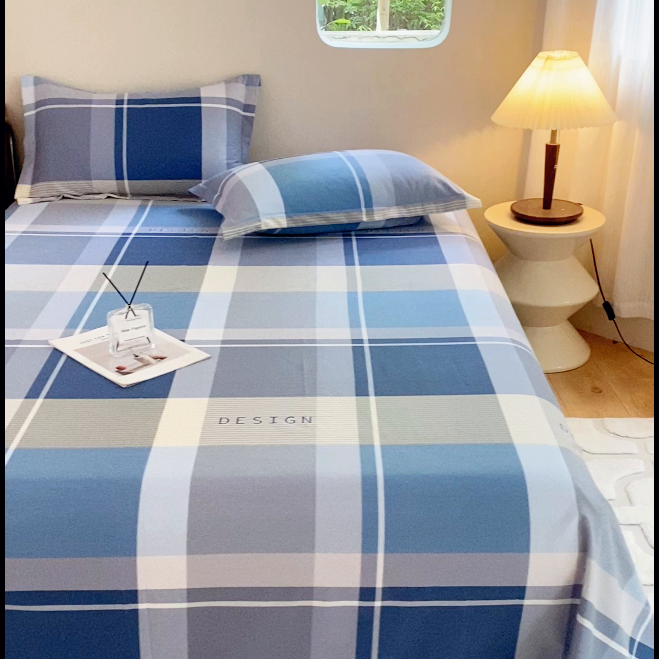 91家纺网 家纺一手货源 找家纺 小叮当家纺仓储工厂店 2025新款（买家秀 不断货）A类全棉纯棉磨毛单床单 床单单件 蓝格子