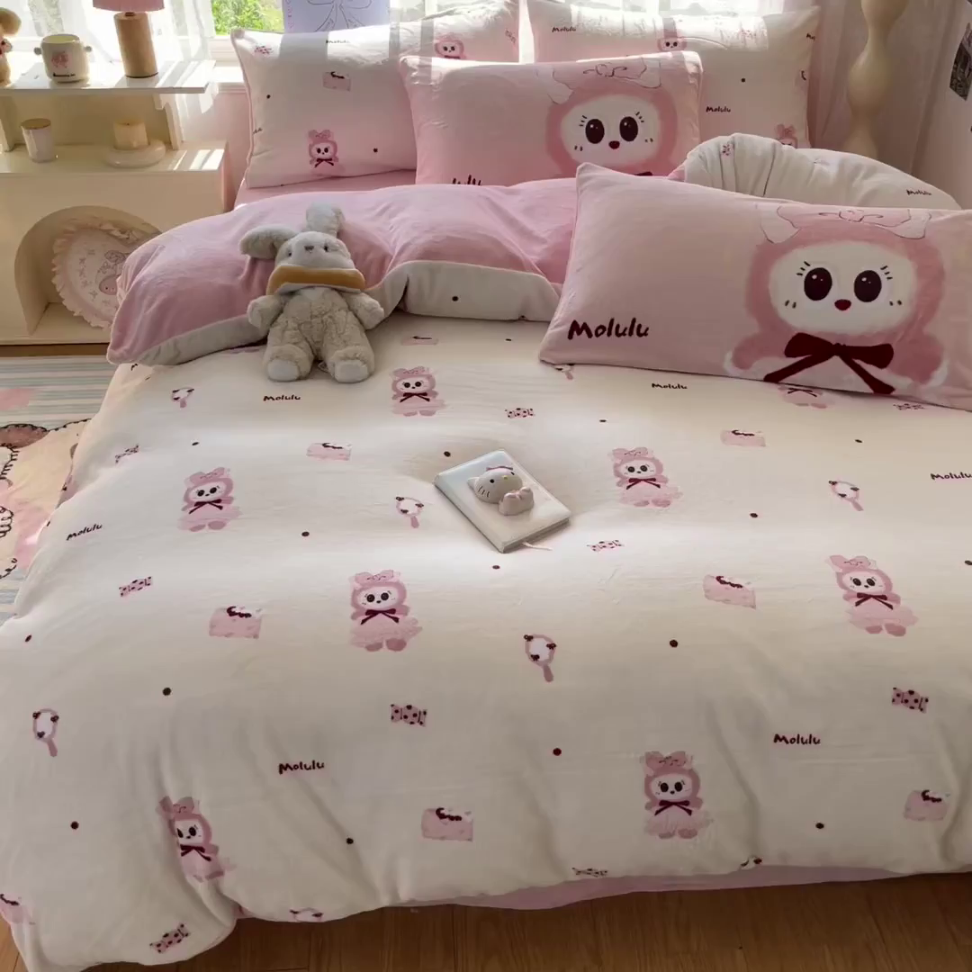 91家纺网 家纺一手货源 找家纺 如一 2025新款高克重卡通印花牛奶绒四件套第三批 莫鲁鲁