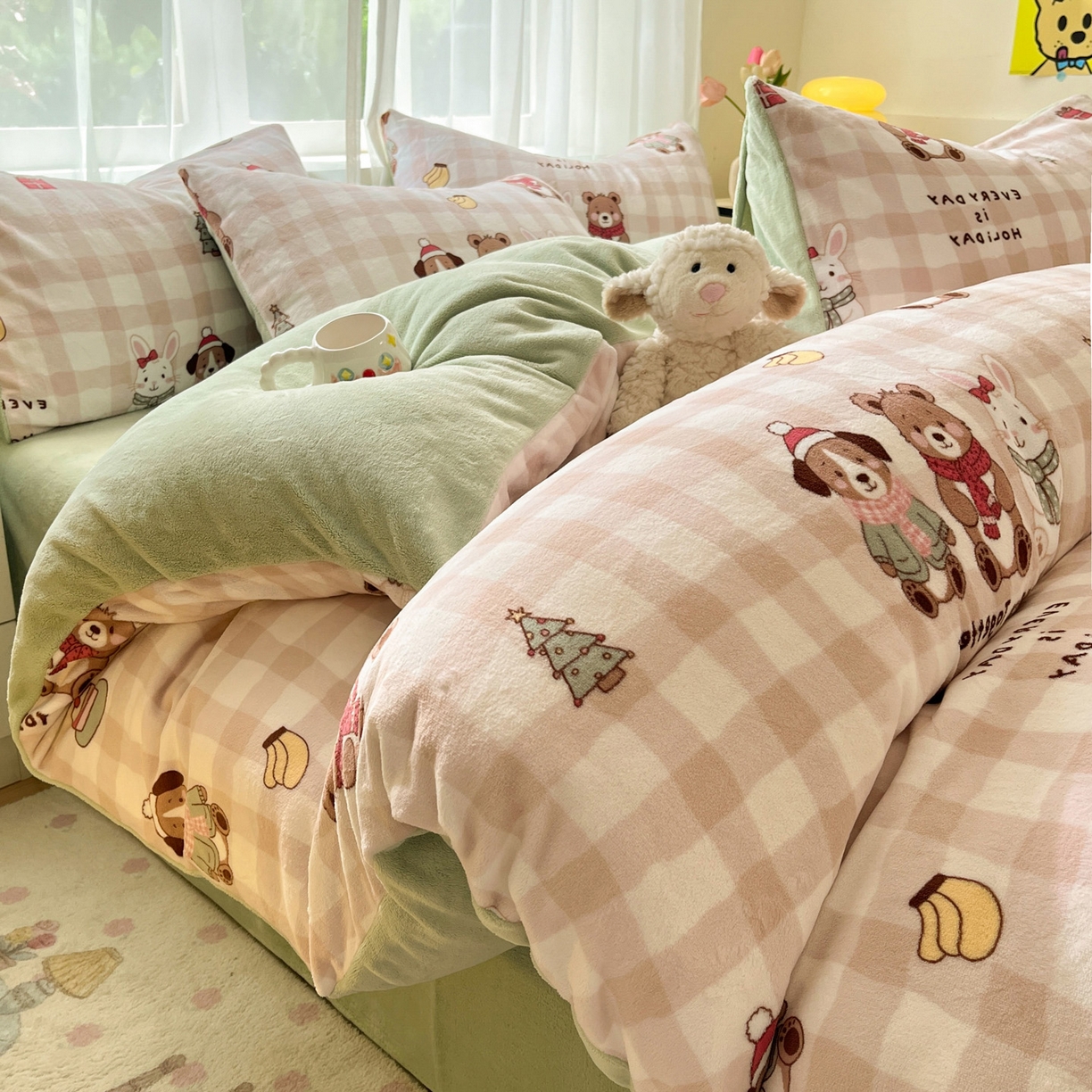 如一 2025新款高克重卡通印花牛奶绒四件套第三批 圣诞日