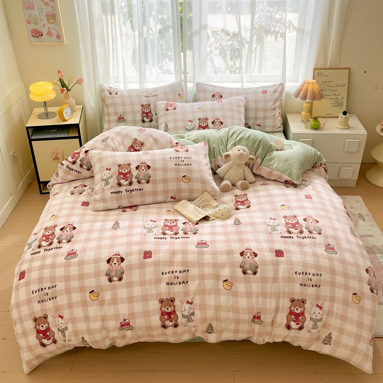 91家纺网 家纺一手货源 找家纺 如一 2025新款高克重卡通印花牛奶绒四件套第三批 圣诞日