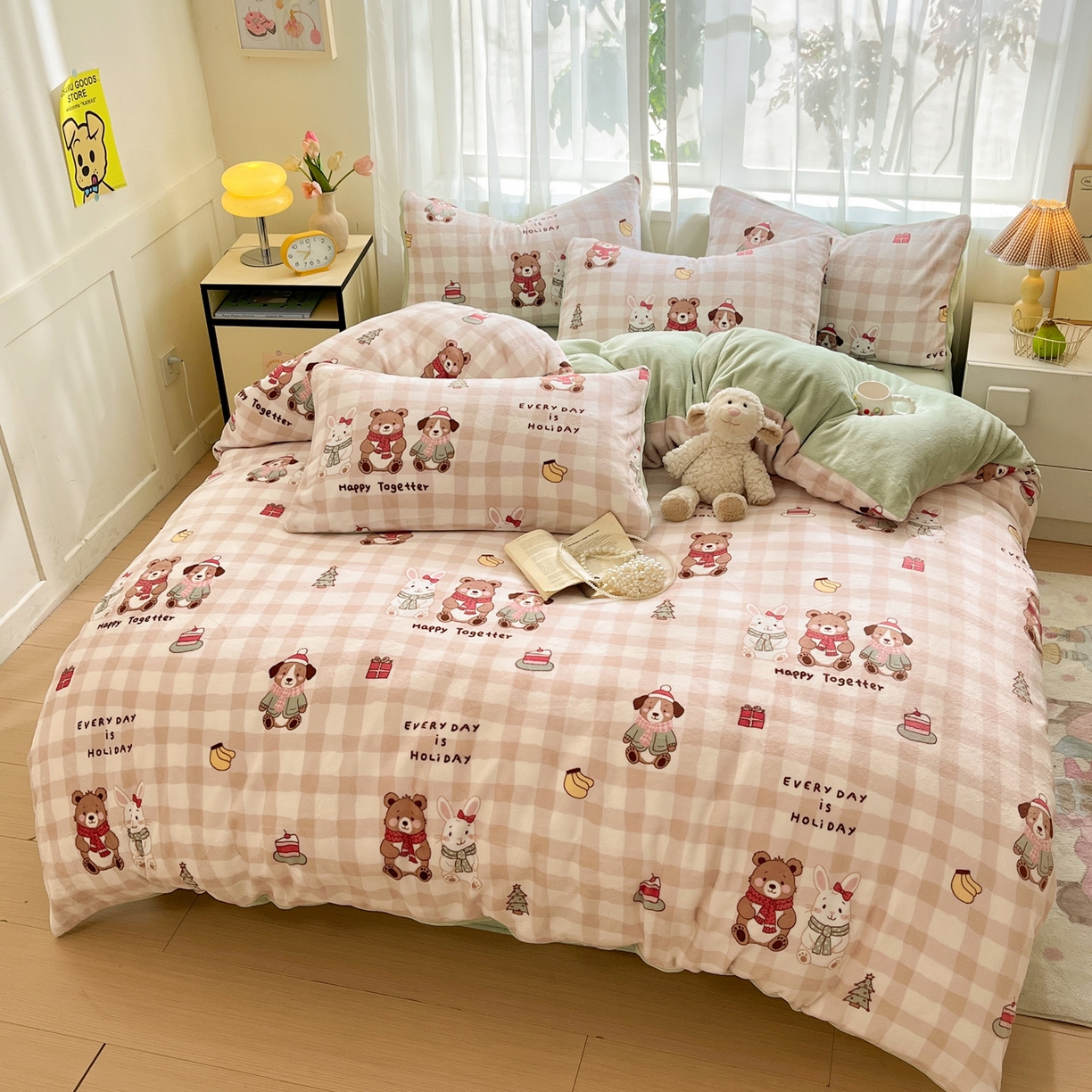 91家纺网 家纺一手货源 找家纺 如一 2025新款高克重卡通印花牛奶绒四件套第三批 圣诞日