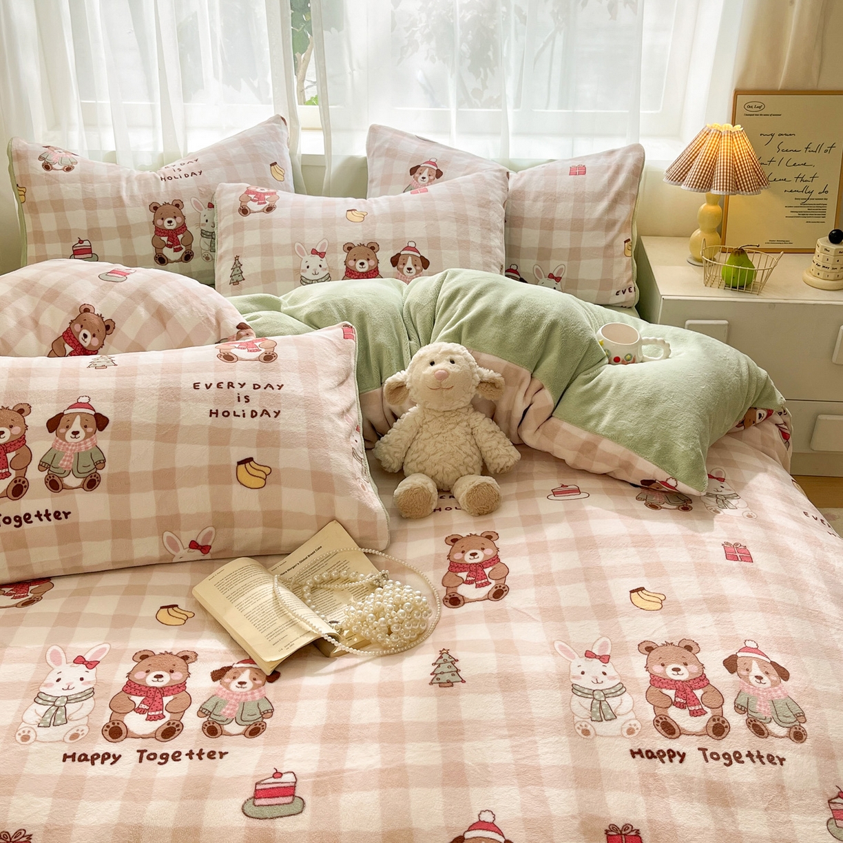 91家纺网 家纺一手货源 找家纺 如一 2025新款高克重卡通印花牛奶绒四件套第三批 圣诞日