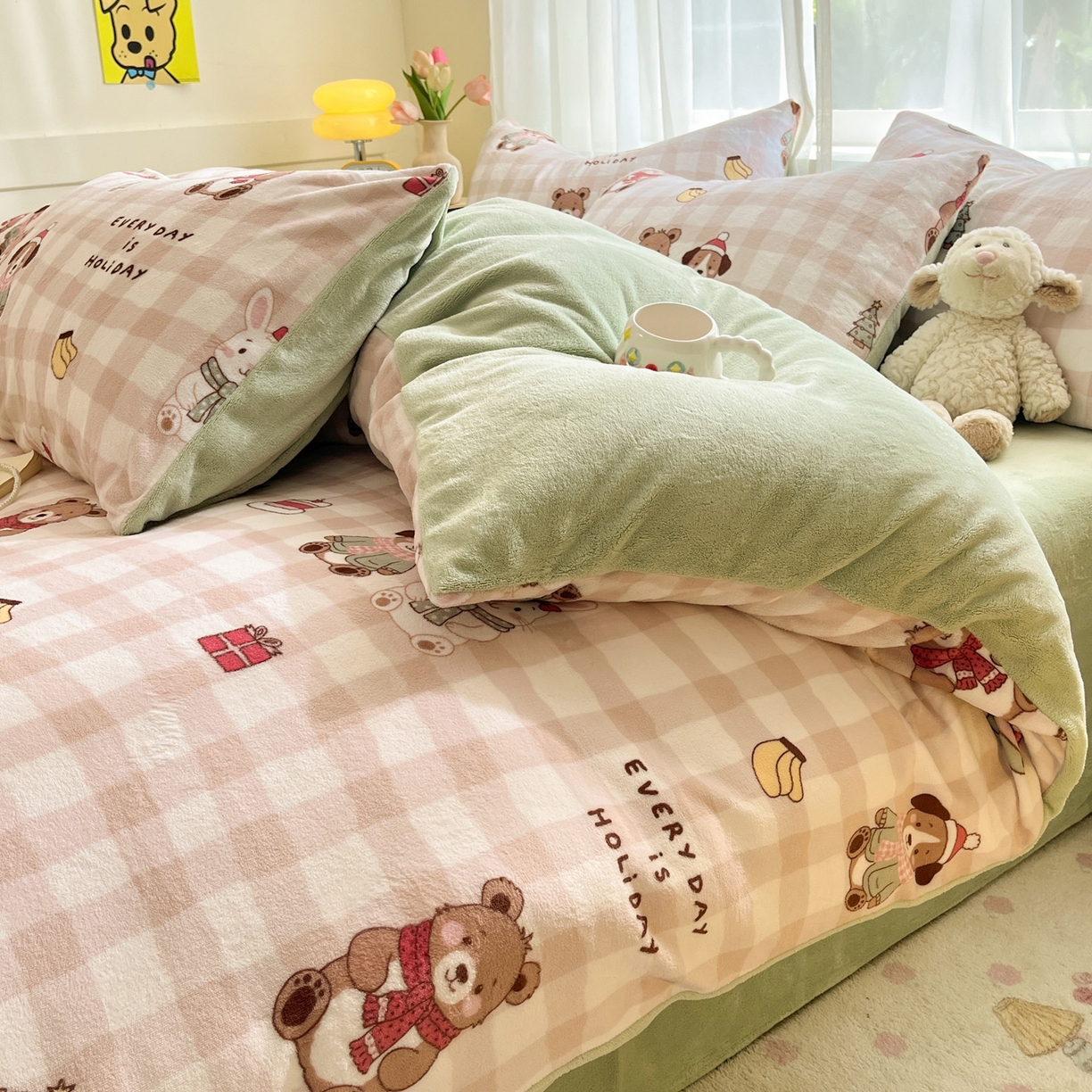 91家纺网 家纺一手货源 找家纺 如一 2025新款高克重卡通印花牛奶绒四件套第三批 圣诞日