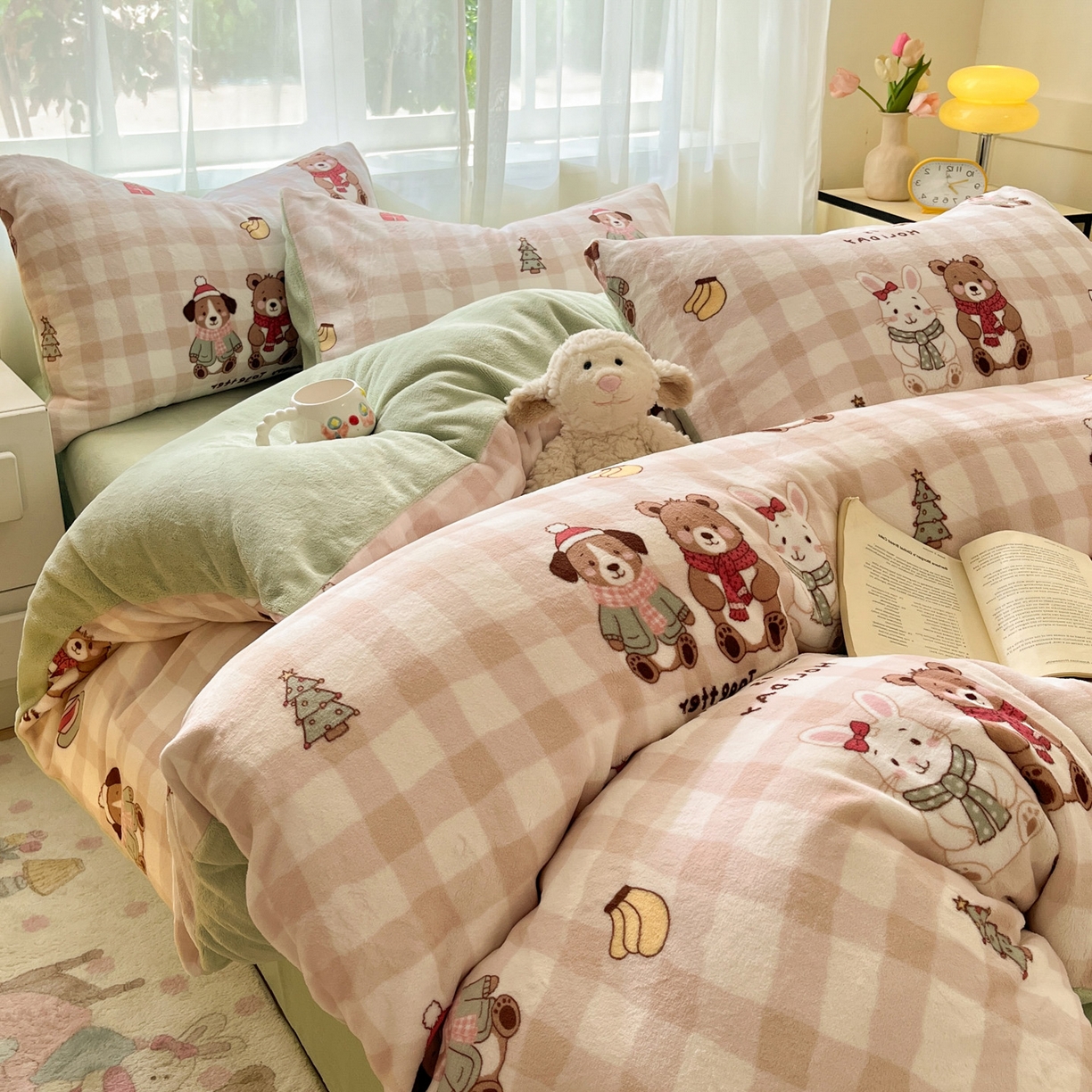 91家纺网 家纺一手货源 找家纺 如一 2025新款高克重卡通印花牛奶绒四件套第三批 圣诞日