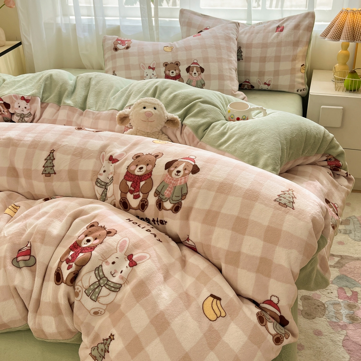 91家纺网 家纺一手货源 找家纺 如一 2025新款高克重卡通印花牛奶绒四件套第三批 圣诞日