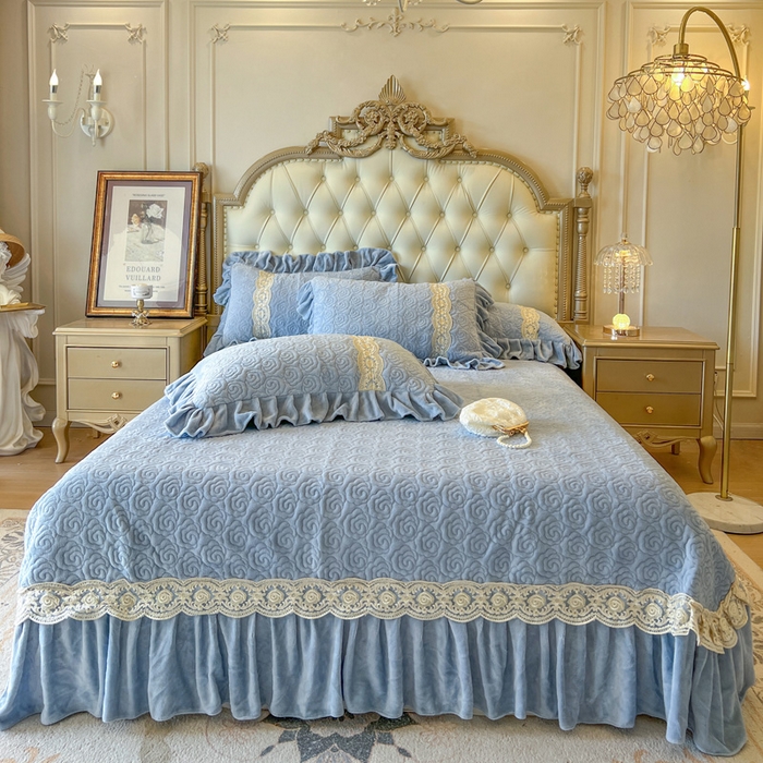 91家纺网 家纺一手货源 找家纺 （总）瑞宝 2025新款全消光牛奶绒床盖单件床盖单品单床盖床盖三件套-华尔兹