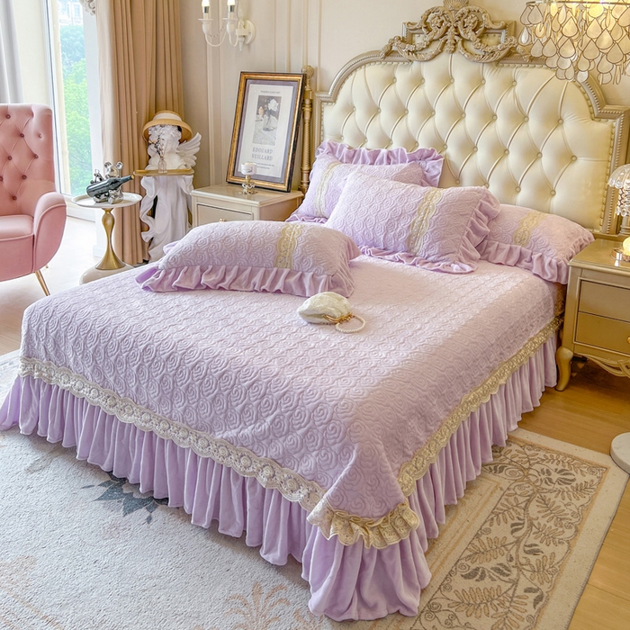 91家纺网 家纺一手货源 找家纺 瑞宝 2025新款全消光牛奶绒床盖单件床盖单品单床盖床盖三件套-华尔兹 华尔兹-香芋紫