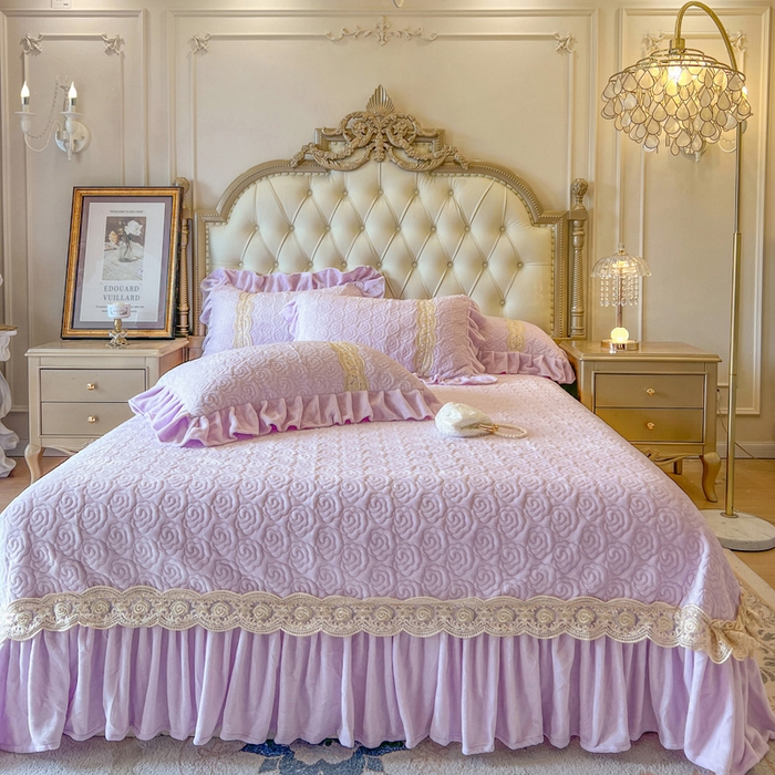 91家纺网 家纺一手货源 找家纺 瑞宝 2025新款全消光牛奶绒床盖单件床盖单品单床盖床盖三件套-华尔兹 华尔兹-香芋紫