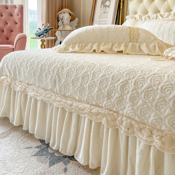 91家纺网 家纺一手货源 找家纺 瑞宝 2025新款全消光牛奶绒床盖单件床盖单品单床盖床盖三件套-华尔兹 华尔兹-奶油米