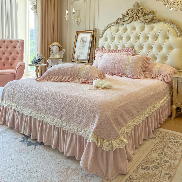 91家纺网 家纺一手货源 找家纺 瑞宝 2025新款全消光牛奶绒床盖单件床盖单品单床盖床盖三件套-华尔兹 华尔兹-蜜粉