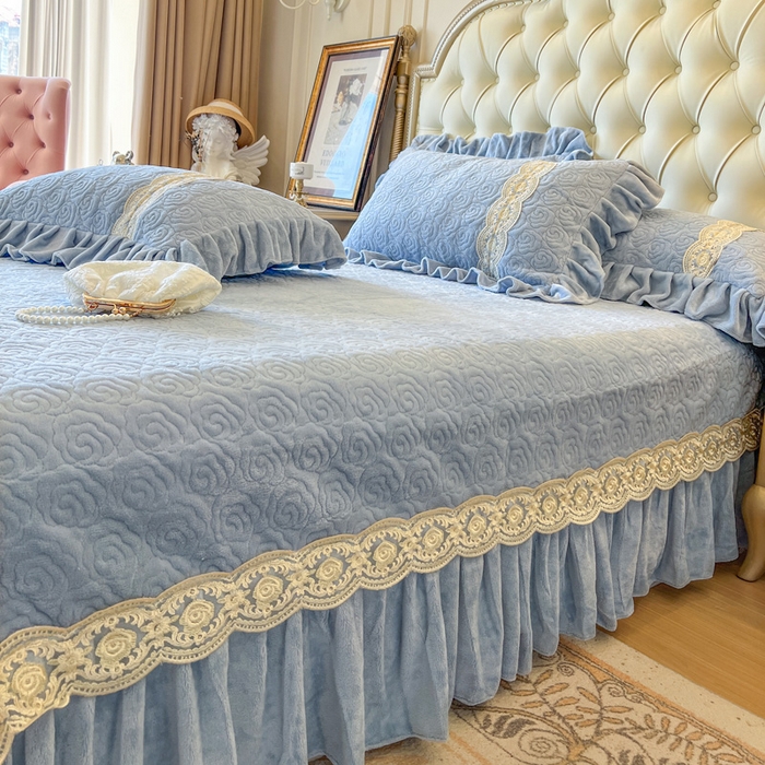 91家纺网 家纺一手货源 找家纺 瑞宝 2025新款全消光牛奶绒床盖单件床盖单品单床盖床盖三件套-华尔兹 华尔兹-星空蓝