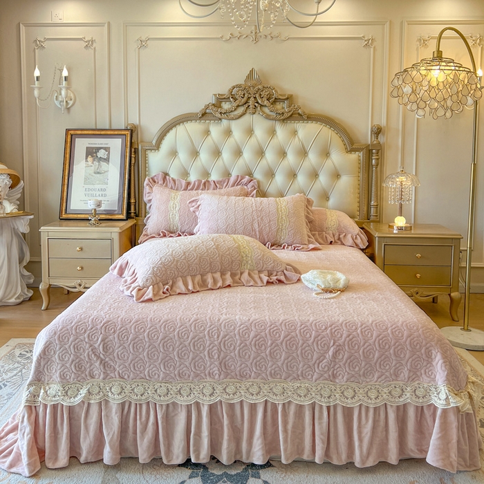 瑞宝 2025新款全消光牛奶绒床盖单件床盖单品单床盖床盖三件套-华尔兹 华尔兹-蜜粉