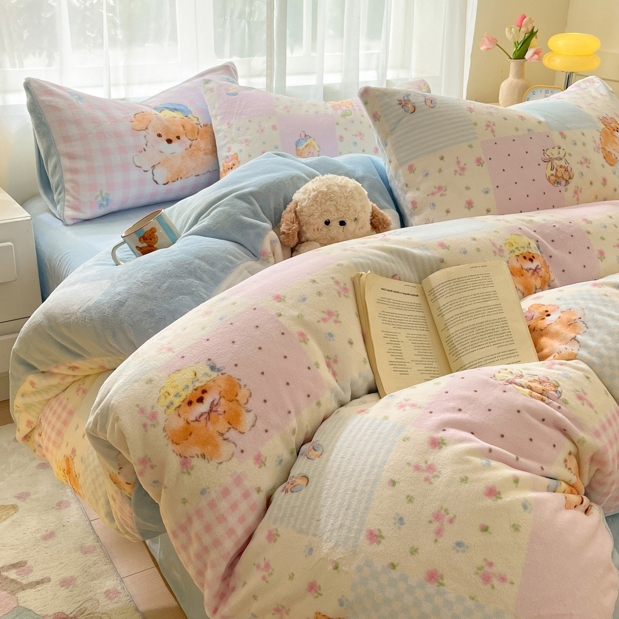 如一 2025新款高克重卡通印花牛奶绒四件套第三批 慵懒猫