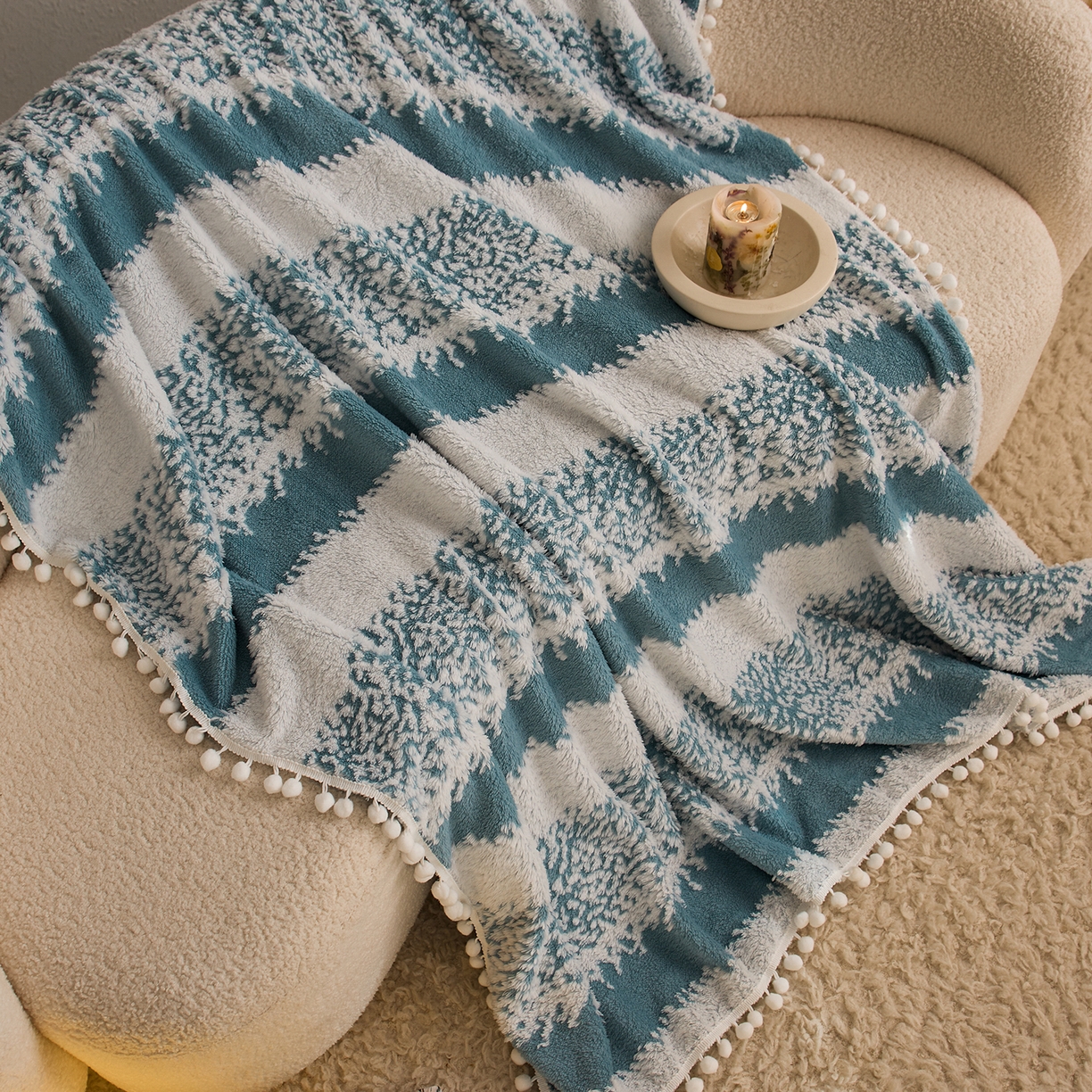 91家纺网 家纺一手货源 找家纺 安莱生活 2025新款阳离子羊羔绒200克毛毯--森语雪球系列 森语雪球-筠雾