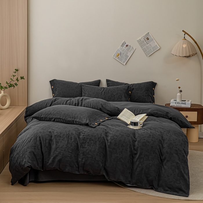 （总）女子家纺 2025新款全棉三层水洗提花纽扣四件套