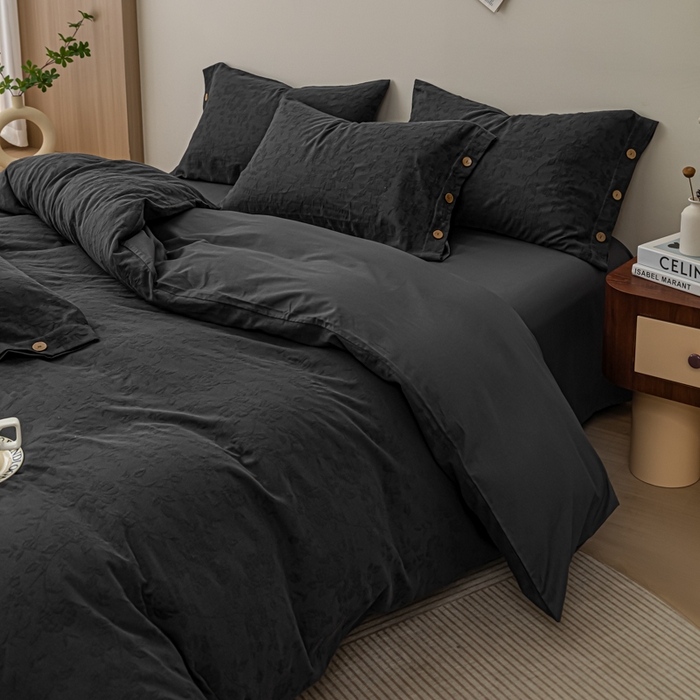 91家纺网 家纺一手货源 找家纺 （总）女子家纺 2025新款全棉三层水洗提花纽扣四件套