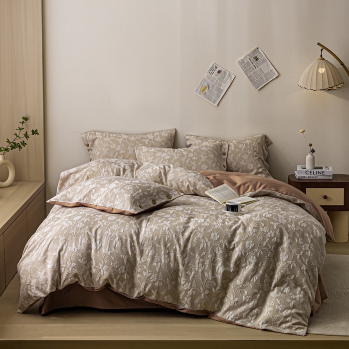 91家纺网 家纺一手货源 找家纺 （总）女子家纺 2025新款全棉三层水洗提花纽扣四件套