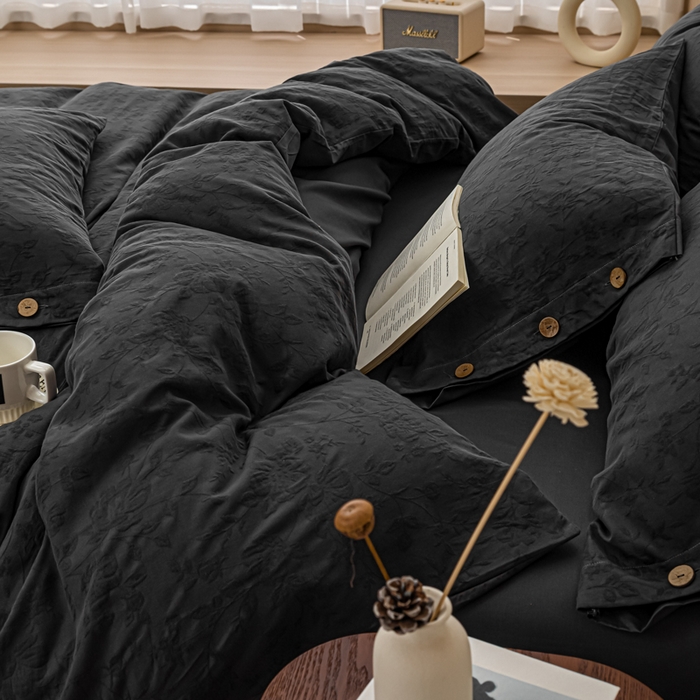 91家纺网 家纺一手货源 找家纺 （总）女子家纺 2025新款全棉三层水洗提花纽扣四件套