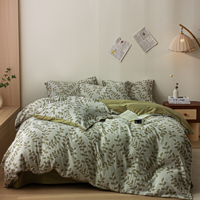 91家纺网 家纺一手货源 找家纺 （总）女子家纺 2025新款全棉三层水洗提花纽扣四件套