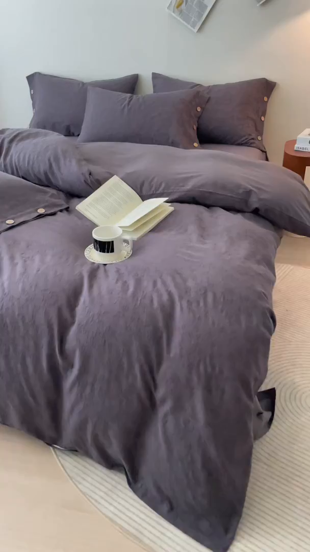 91家纺网 家纺一手货源 找家纺 （总）女子家纺 2025新款全棉三层水洗提花纽扣四件套