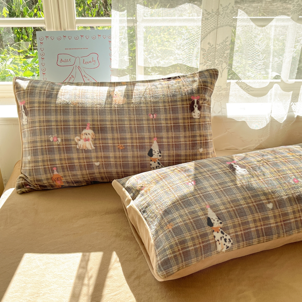 91家纺网 家纺一手货源 找家纺 如一 2025新款高克重卡通印花牛奶绒四件套第三批 棕格狗