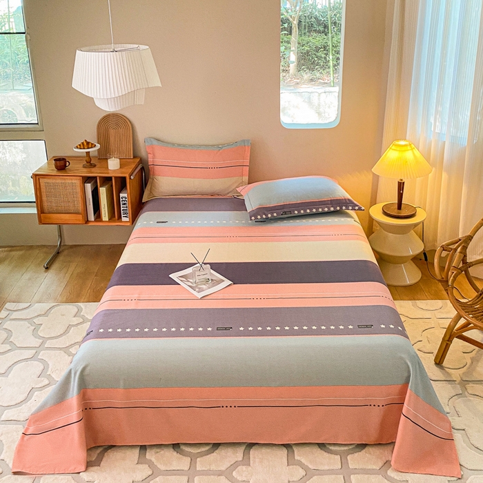 小叮当家纺仓储工厂店 2025新款（买家秀 不断货）A类全棉纯棉磨毛单床单 床单单件 条纹星星-粉