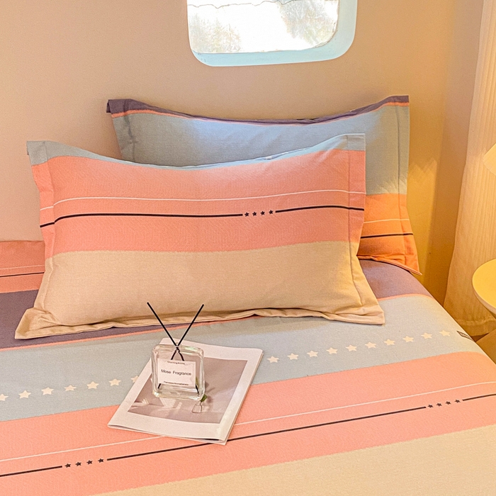 91家纺网 家纺一手货源 找家纺 小叮当家纺仓储工厂店 2025新款（买家秀 不断货）A类全棉纯棉磨毛单床单 床单单件 条纹星星-粉