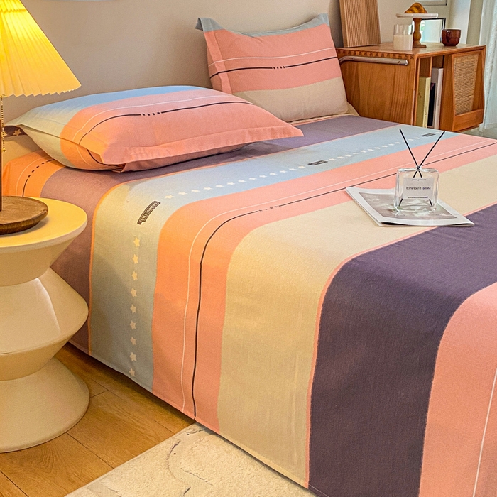 91家纺网 家纺一手货源 找家纺 小叮当家纺仓储工厂店 2025新款（买家秀 不断货）A类全棉纯棉磨毛单床单 床单单件 条纹星星-粉