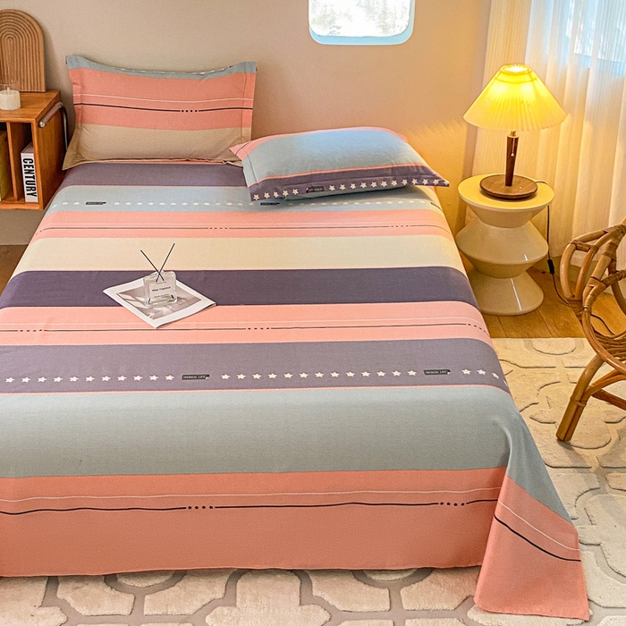 91家纺网 家纺一手货源 找家纺 小叮当家纺仓储工厂店 2025新款（买家秀 不断货）A类全棉纯棉磨毛单床单 床单单件 条纹星星-粉