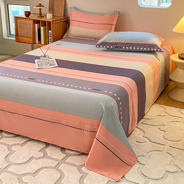 91家纺网 家纺一手货源 找家纺 小叮当家纺仓储工厂店 2025新款（买家秀 不断货）A类全棉纯棉磨毛单床单 床单单件 条纹星星-粉