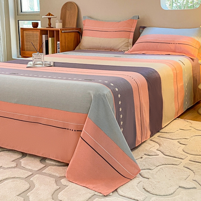 91家纺网 家纺一手货源 找家纺 小叮当家纺仓储工厂店 2025新款（买家秀 不断货）A类全棉纯棉磨毛单床单 床单单件 条纹星星-粉