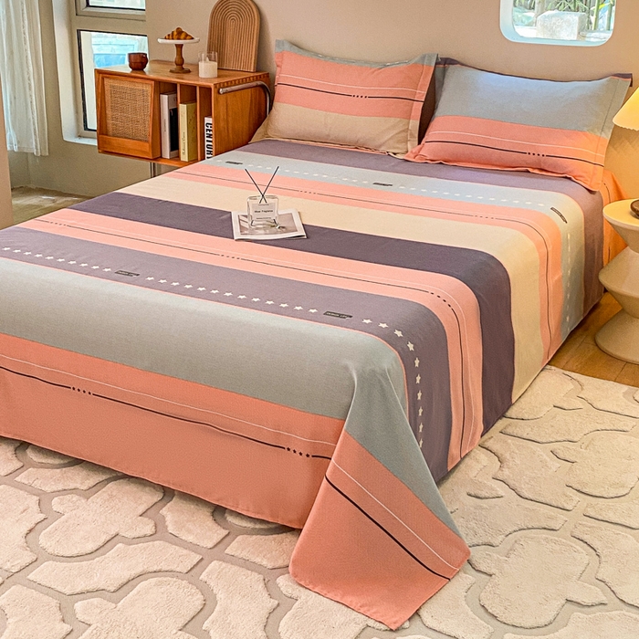 91家纺网 家纺一手货源 找家纺 小叮当家纺仓储工厂店 2025新款（买家秀 不断货）A类全棉纯棉磨毛单床单 床单单件 条纹星星-粉