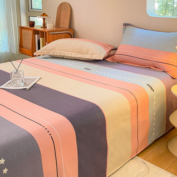 91家纺网 家纺一手货源 找家纺 小叮当家纺仓储工厂店 2025新款（买家秀 不断货）A类全棉纯棉磨毛单床单 床单单件 条纹星星-粉