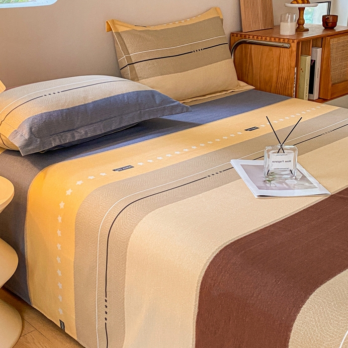 91家纺网 家纺一手货源 找家纺 小叮当家纺仓储工厂店 2025新款（买家秀 不断货）A类全棉纯棉磨毛单床单 床单单件 条纹星星-黄