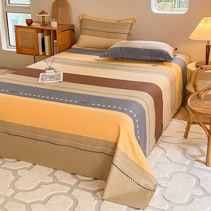 91家纺网 家纺一手货源 找家纺 小叮当家纺仓储工厂店 2025新款（买家秀 不断货）A类全棉纯棉磨毛单床单 床单单件 条纹星星-黄