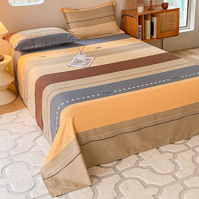 91家纺网 家纺一手货源 找家纺 小叮当家纺仓储工厂店 2025新款（买家秀 不断货）A类全棉纯棉磨毛单床单 床单单件 条纹星星-黄