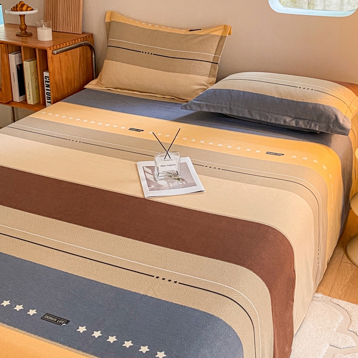 91家纺网 家纺一手货源 找家纺 小叮当家纺仓储工厂店 2025新款（买家秀 不断货）A类全棉纯棉磨毛单床单 床单单件 条纹星星-黄