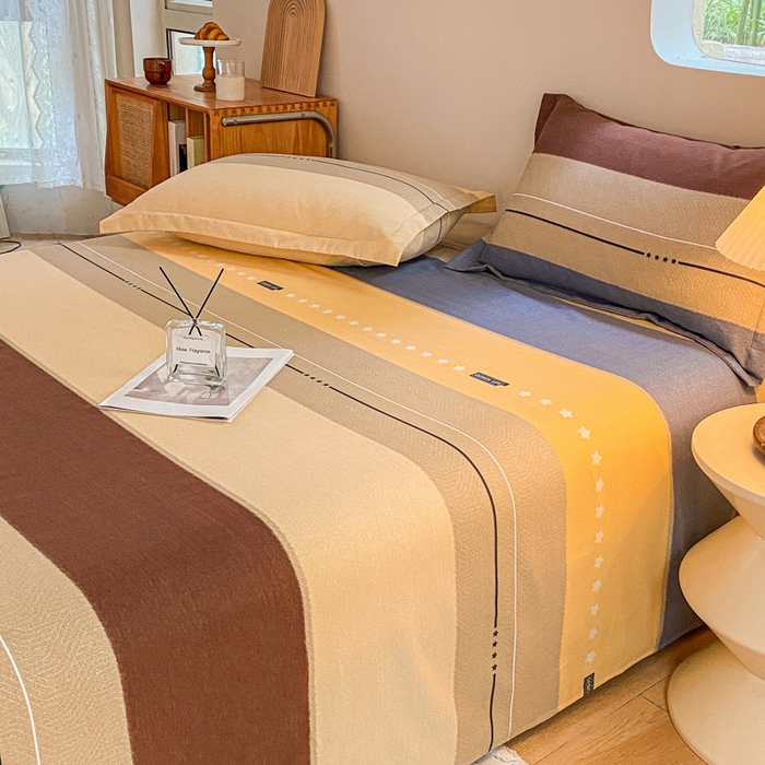 91家纺网 家纺一手货源 找家纺 小叮当家纺仓储工厂店 2025新款（买家秀 不断货）A类全棉纯棉磨毛单床单 床单单件 条纹星星-黄