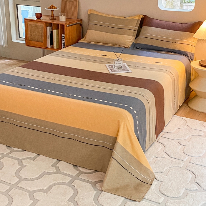 91家纺网 家纺一手货源 找家纺 小叮当家纺仓储工厂店 2025新款（买家秀 不断货）A类全棉纯棉磨毛单床单 床单单件 条纹星星-黄