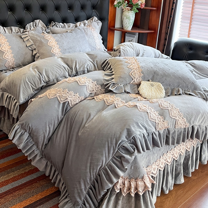 91家纺网 家纺一手货源 找家纺 瑞宝 2025新款宝宝绒床盖四件套-北欧风情（控价 308起） 北欧风情-高级灰