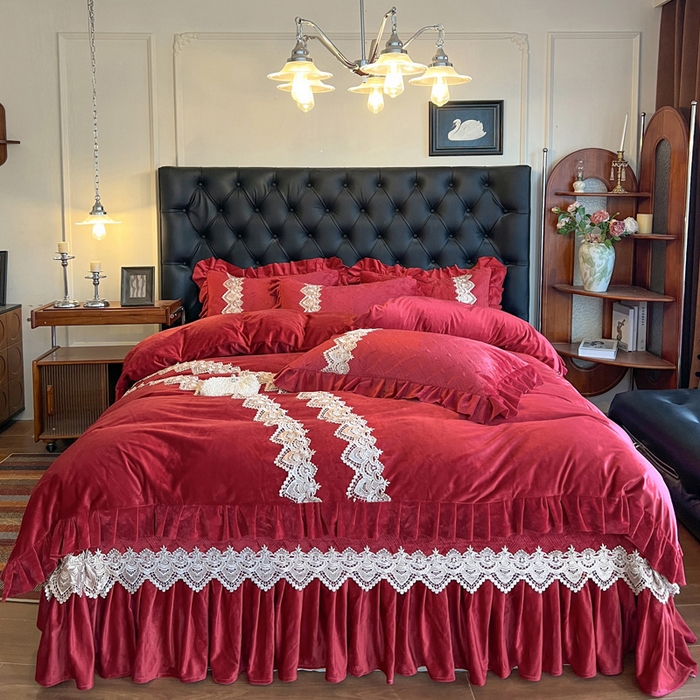瑞宝 2025新款宝宝绒床盖四件套-北欧风情（控价 308起） 北欧风情-酒红