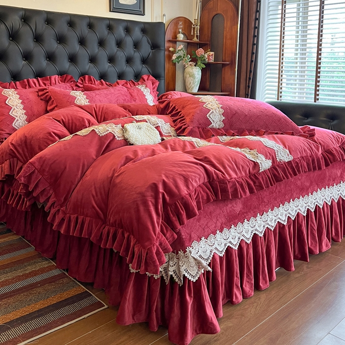 91家纺网 家纺一手货源 找家纺 瑞宝 2025新款宝宝绒床盖四件套-北欧风情（控价 308起） 北欧风情-酒红