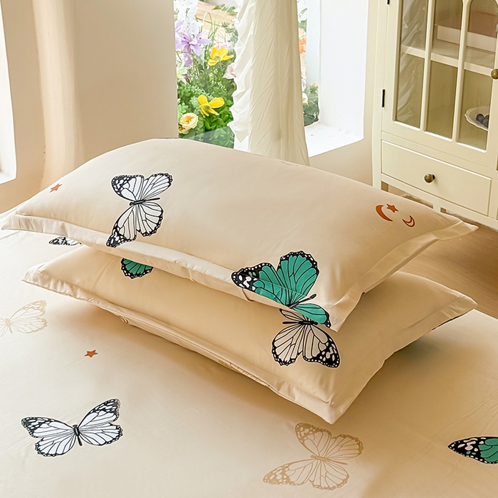 91家纺网 家纺一手货源 找家纺 梵巢家纺 2025新款加厚芦荟棉床单磨毛化纤床单 蝶舞飞扬