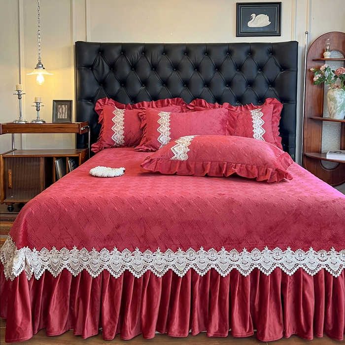 91家纺网 家纺一手货源 找家纺 瑞宝 2025新款宝宝绒床盖床盖单件床盖单品单床盖床盖三件套-北欧风情 北欧风情-酒红