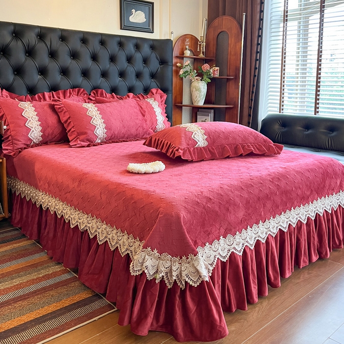 91家纺网 家纺一手货源 找家纺 瑞宝 2025新款宝宝绒床盖床盖单件床盖单品单床盖床盖三件套-北欧风情 北欧风情-酒红