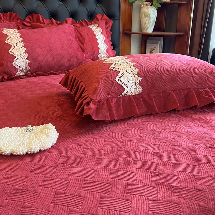 91家纺网 家纺一手货源 找家纺 瑞宝 2025新款宝宝绒床盖床盖单件床盖单品单床盖床盖三件套-北欧风情 北欧风情-酒红