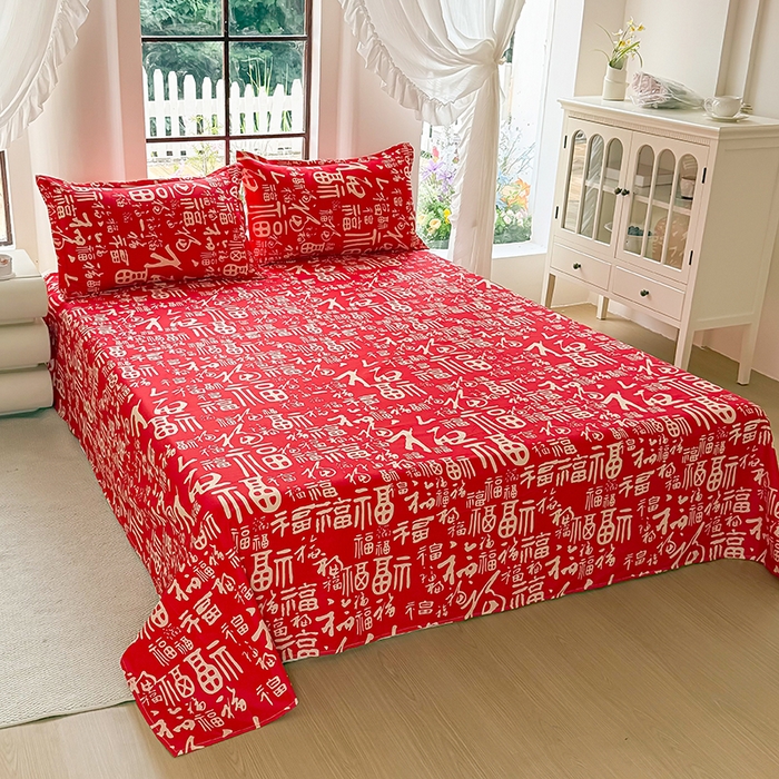 91家纺网 家纺一手货源 找家纺 梵巢家纺 2025新款加厚芦荟棉床单磨毛化纤床单 福气满满